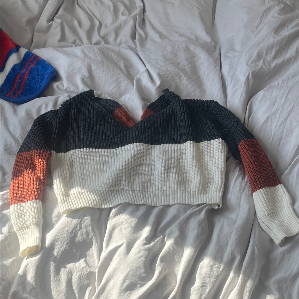 SHEIN Black, White, and Brown Off-the-Shoulder Sweater